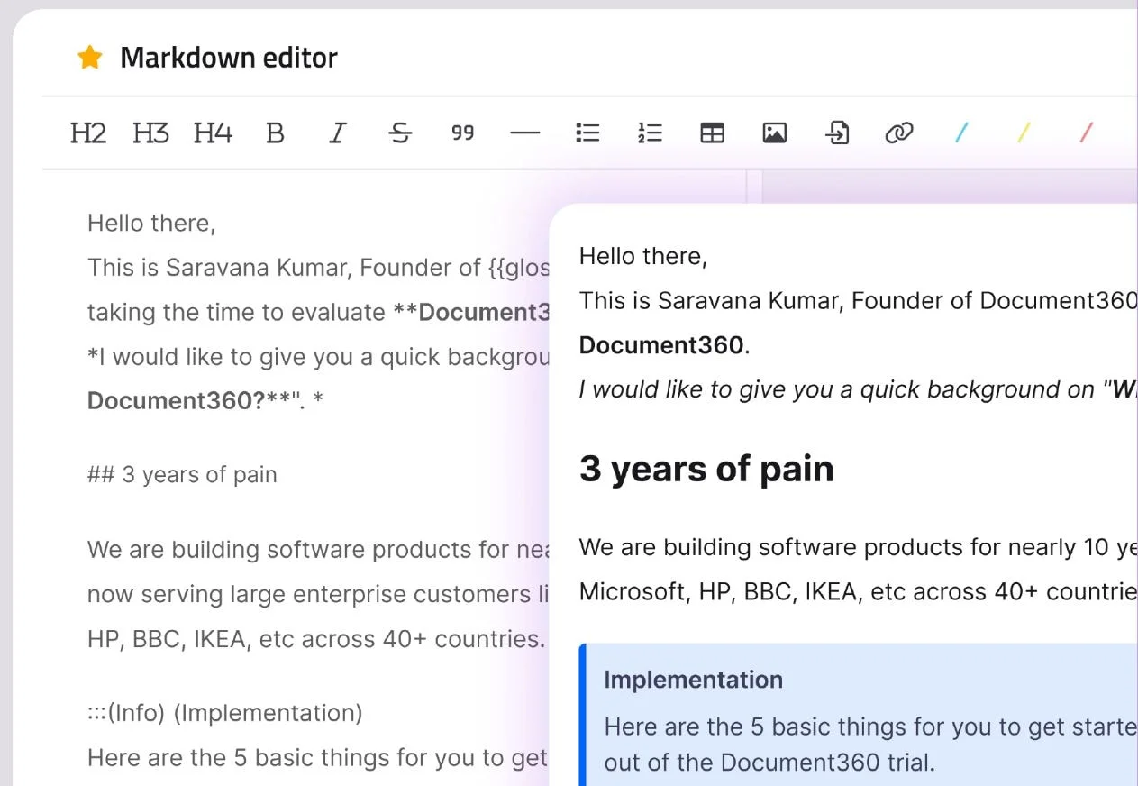 Document360 markdown editor