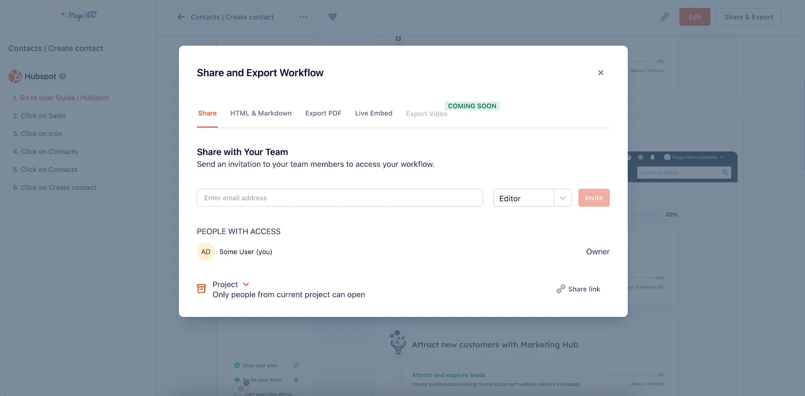 Sharing a knowledge base article in MagicHow via link or export options