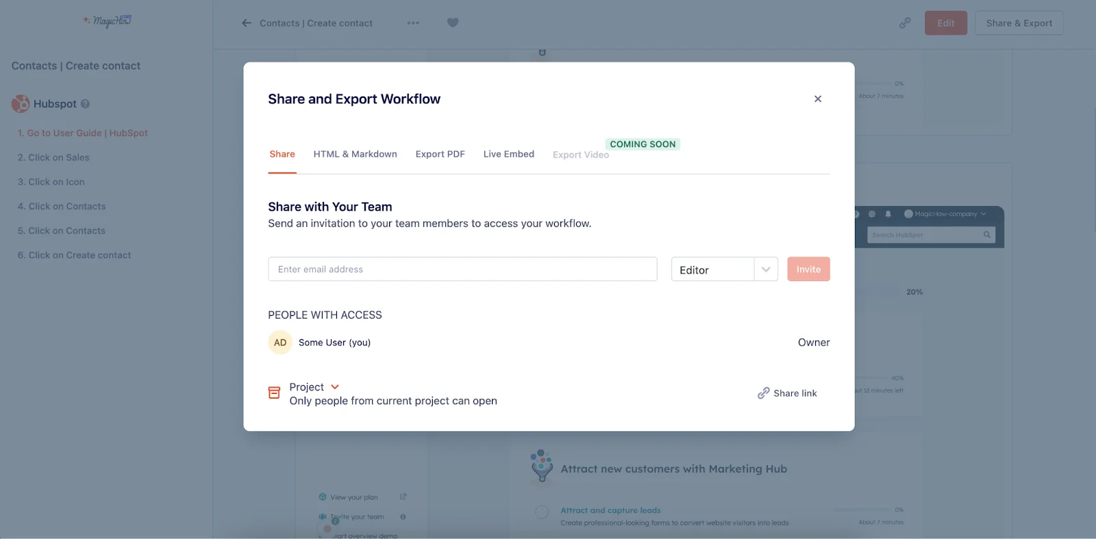 Sharing an SOP guide via link, PDF export, or HTML in MagicHow