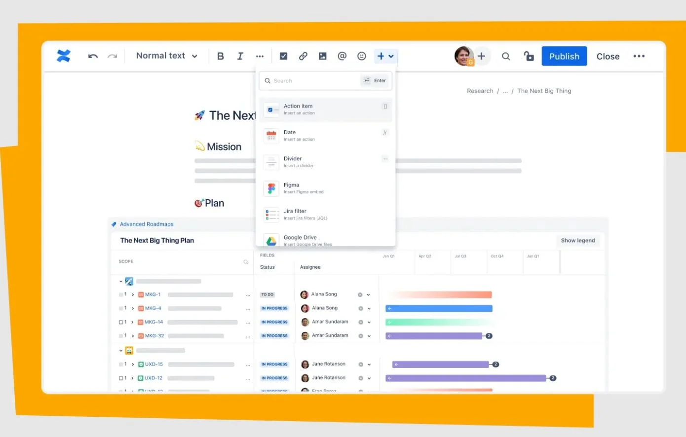 Confluence internal knowledge base software dashboard