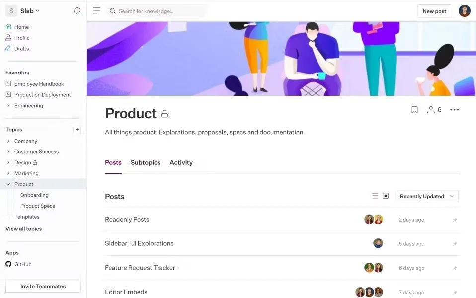Slab knowledge base software dashboard