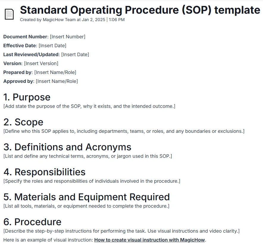 Standard Operating Procedure template first path