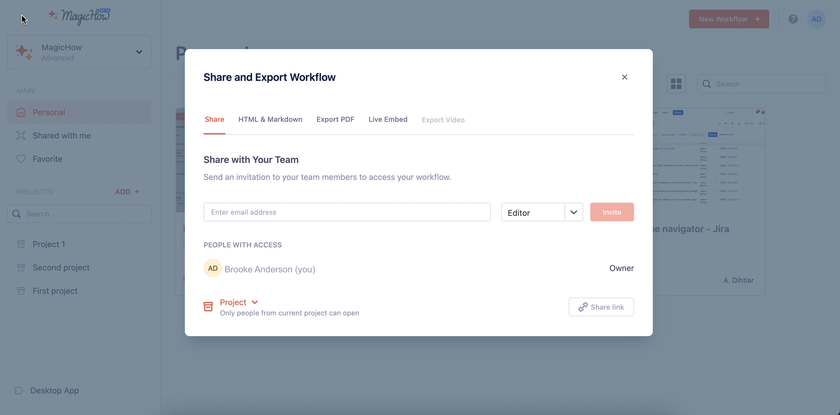 MagicHow interface for sharing a standard operating procedure with team members