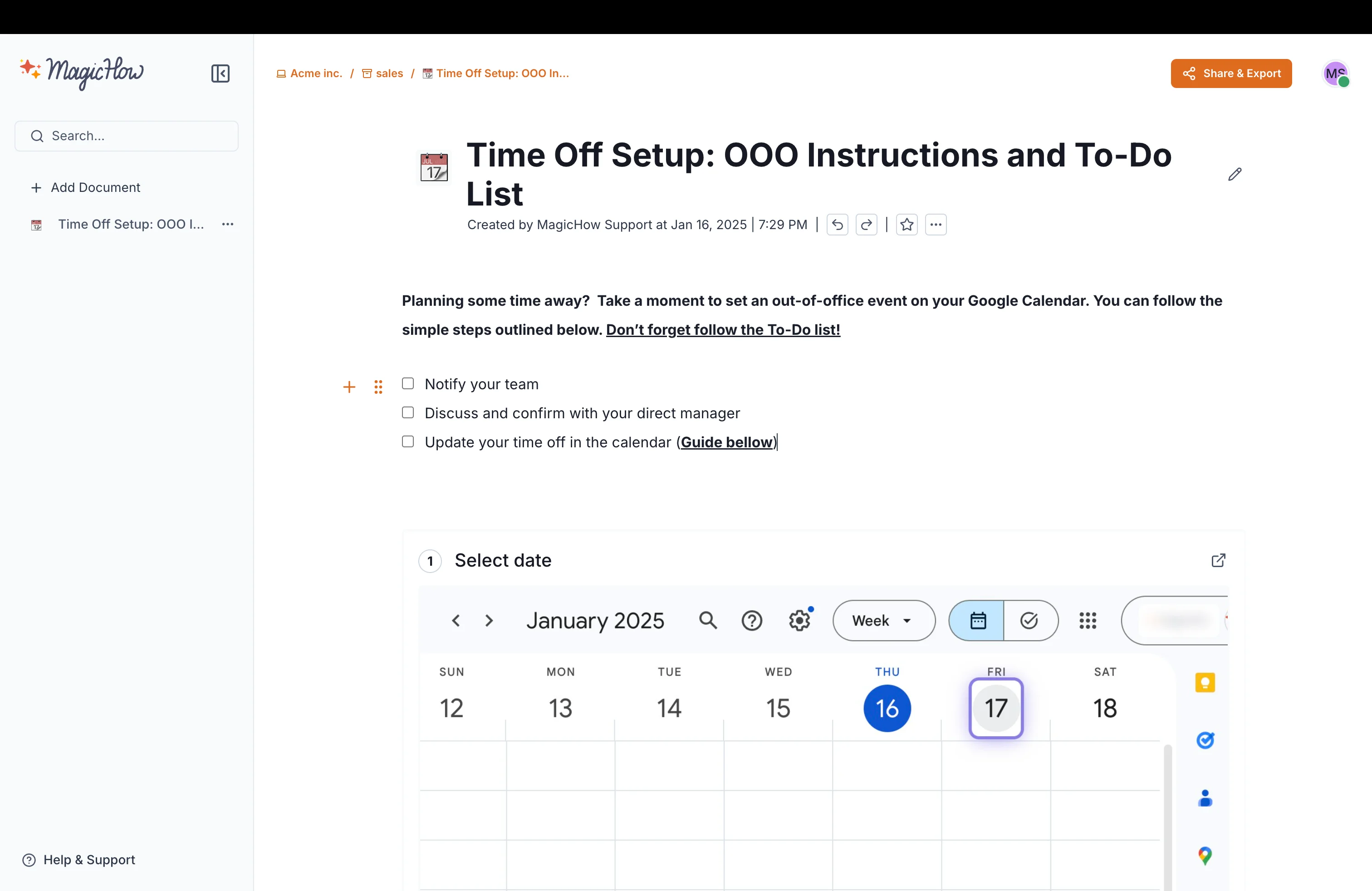 Overview of a standardized document in MagicHow