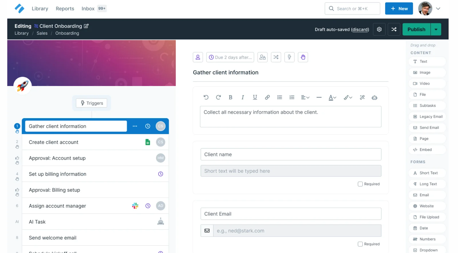 Process Street document edit interface