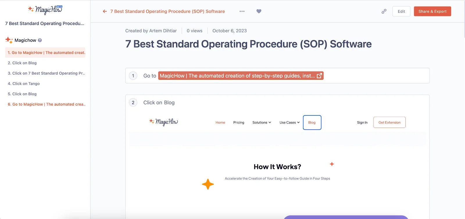 MagicHow Standard Operating Procedure view