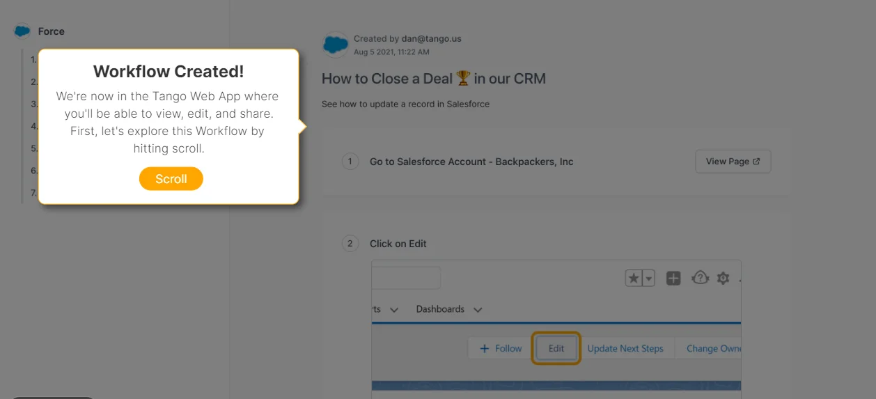 Workflow captured by the Tango SOP software